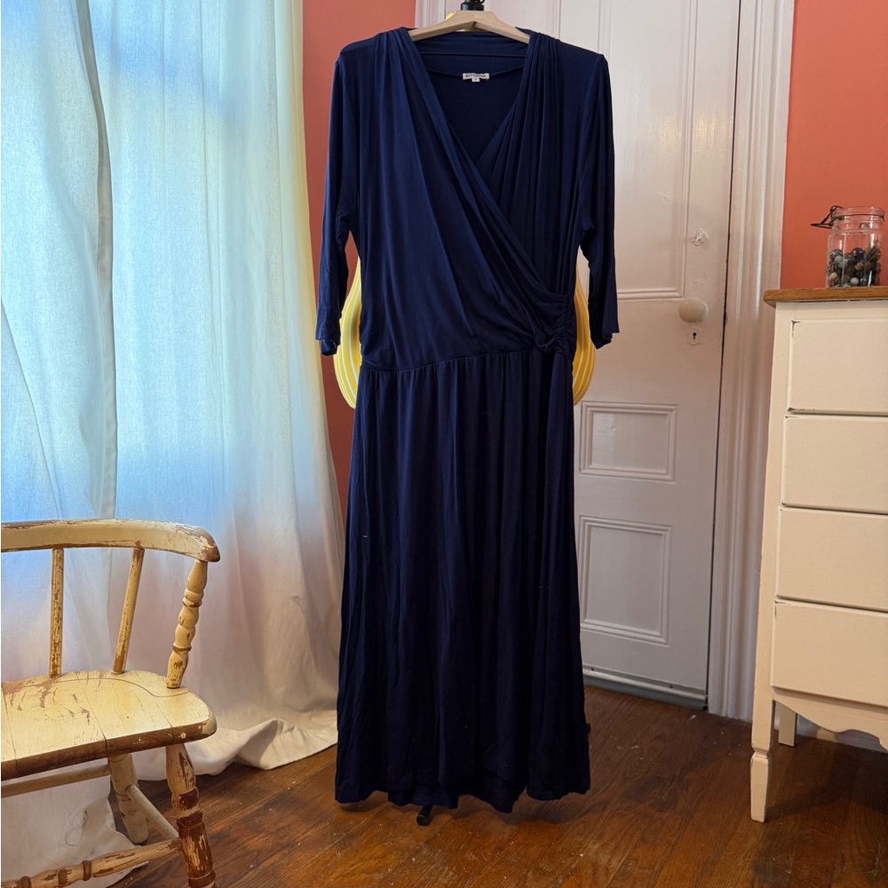 Kiyonna Deep Blue Midi Wrap Dress